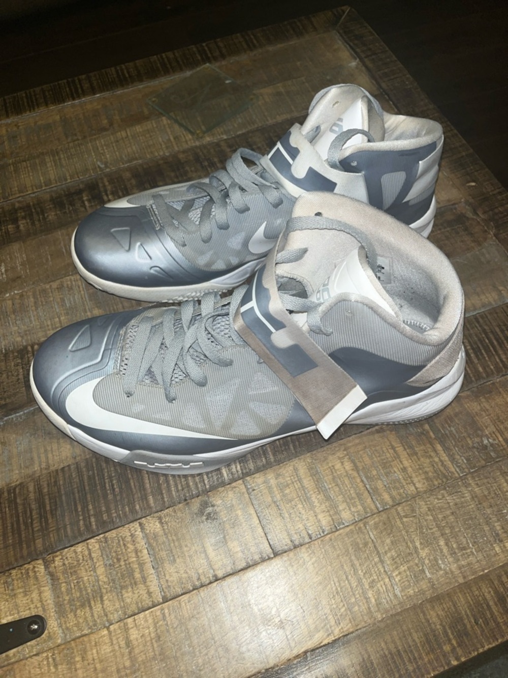 Nike Gray and White Mid-Top Basketball Shoes